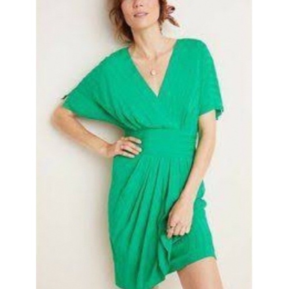 Anthropologie Aryessa Dolman Sleeve Solid Dress Vine Green Textured Sz 14